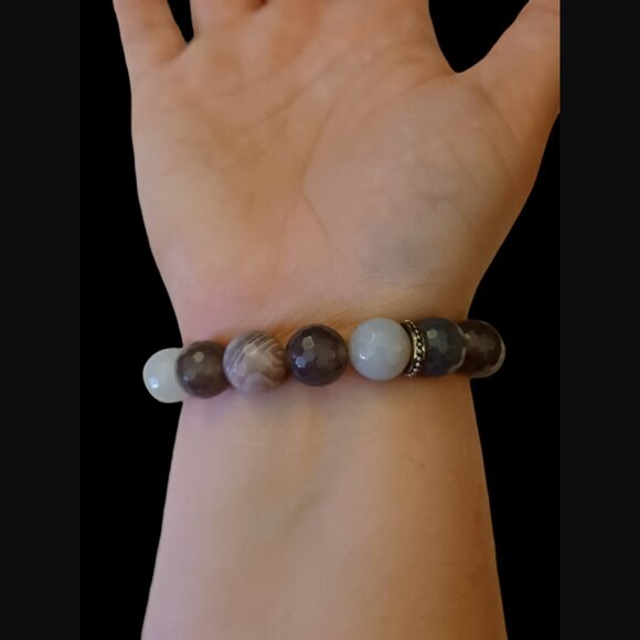 Mandy Moon Silver Tone Natural Stone Beaded Stretch Statement Bracelet - Picture 2 of 10